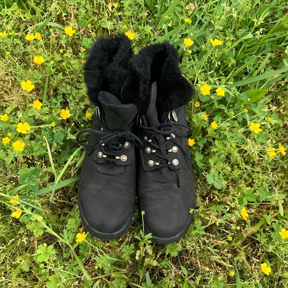 Vintage Sorel Black Leather Shearling Lace Up Boots CANADA MADE IN CANADA - Picture 2 of 11